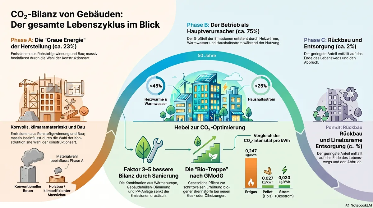 CO₂-Bilanz eines Gebäude-Lebenszyklus